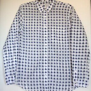 Madewell Button Up Shirt Cotton Size Medium Winter White with Blue Ikat
